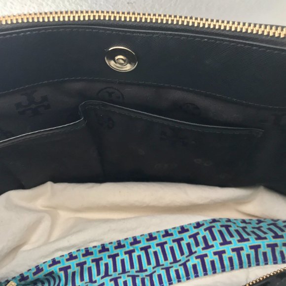 Tory Burch Black Robinson Stitched Mini Double-Zip Tote - Picture 6 of 7